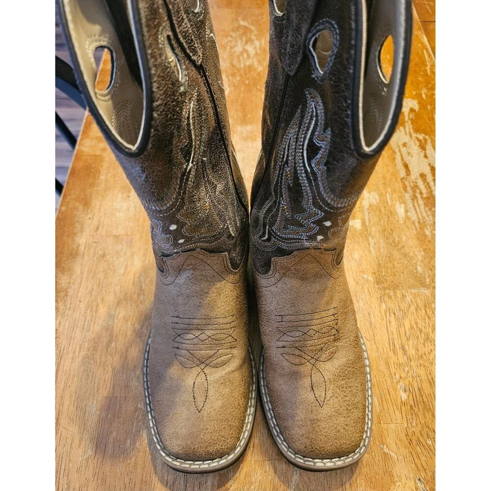 Cowboy Cowgirl Boots Kids Size 1 Old West Boots Brown Tan Farm Outdoor Country